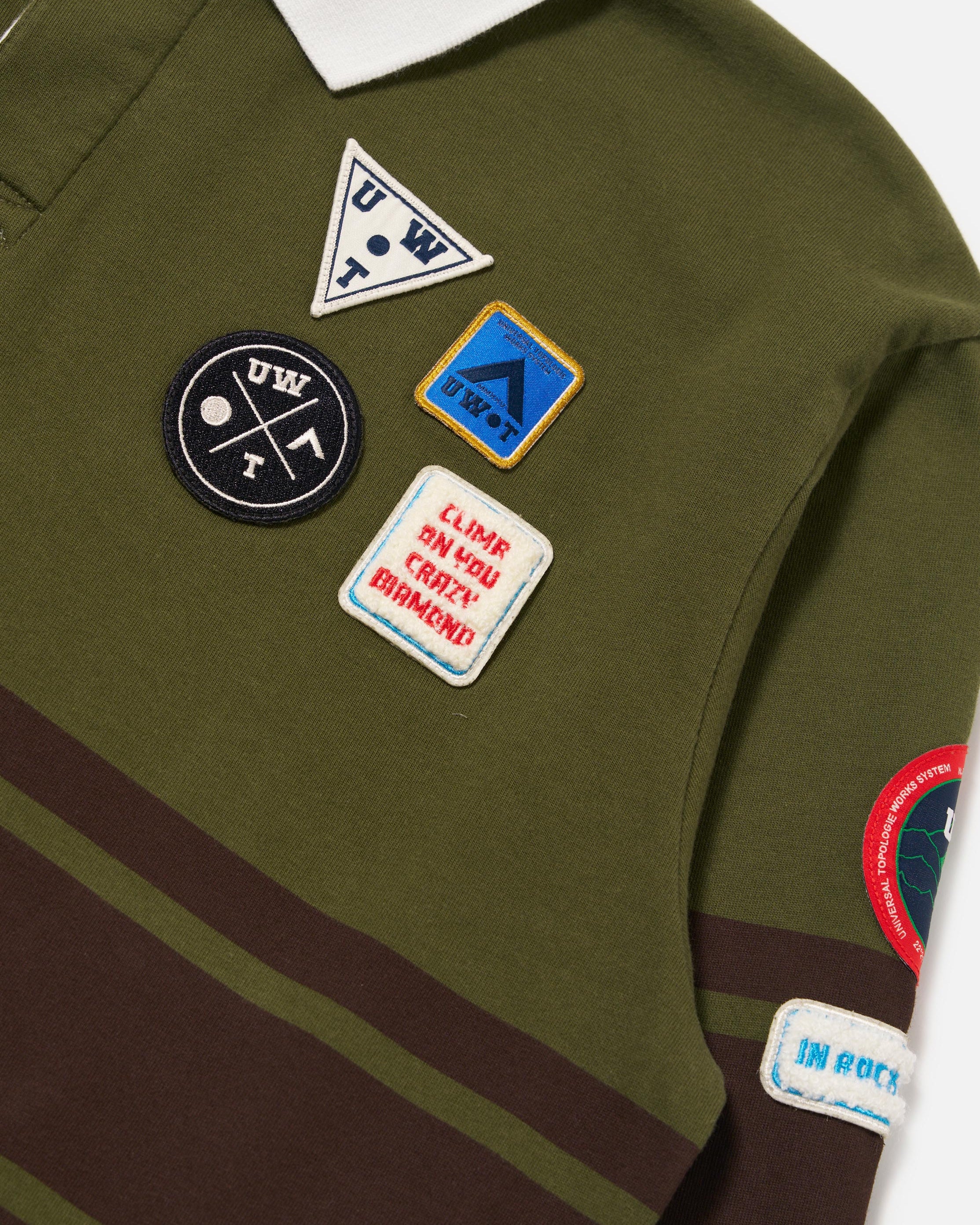 Topologie X Universal Works Rugby Shirt (With Badges) / Olive / Brown