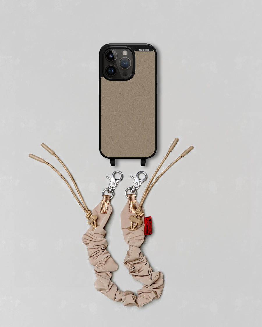 Bump Phone Case / Matte Black/ Sand / Bungee Wrist Strap Beige