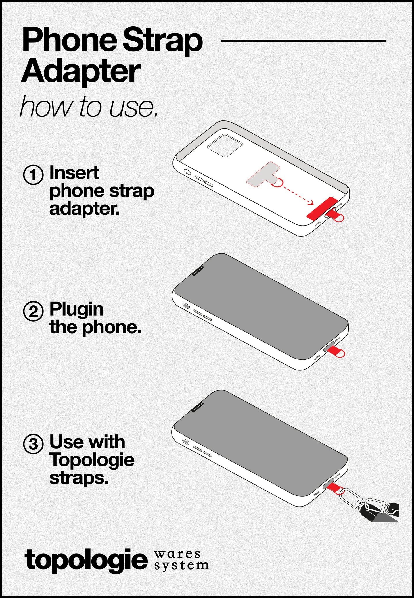 Phone Strap Adapter / Black / 6.0mm Rope / Snow White Melange